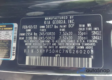 2022 Kia Telluride Sx from USA, damaged, VIN 5XYP5DHC7NG260208